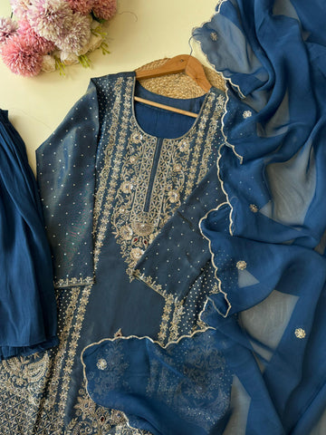 Heavy Handworked Tissue suit with sharara-56671