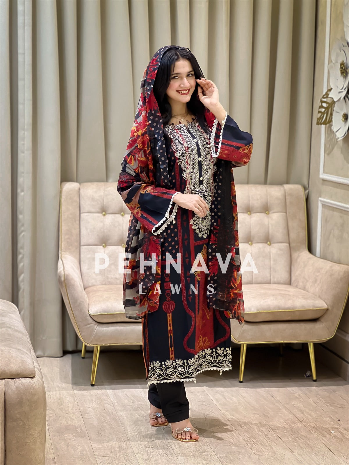 Black Printed Casual Suit