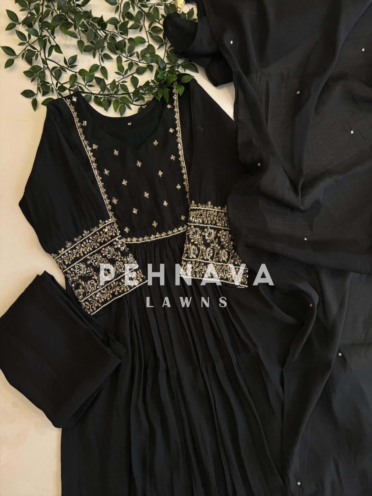 Pleated Handworked Mulchanderi Anarkali