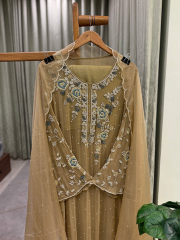 Premium Chiffon handwork suit with bottom and organza  hand  worked dupatta-1180