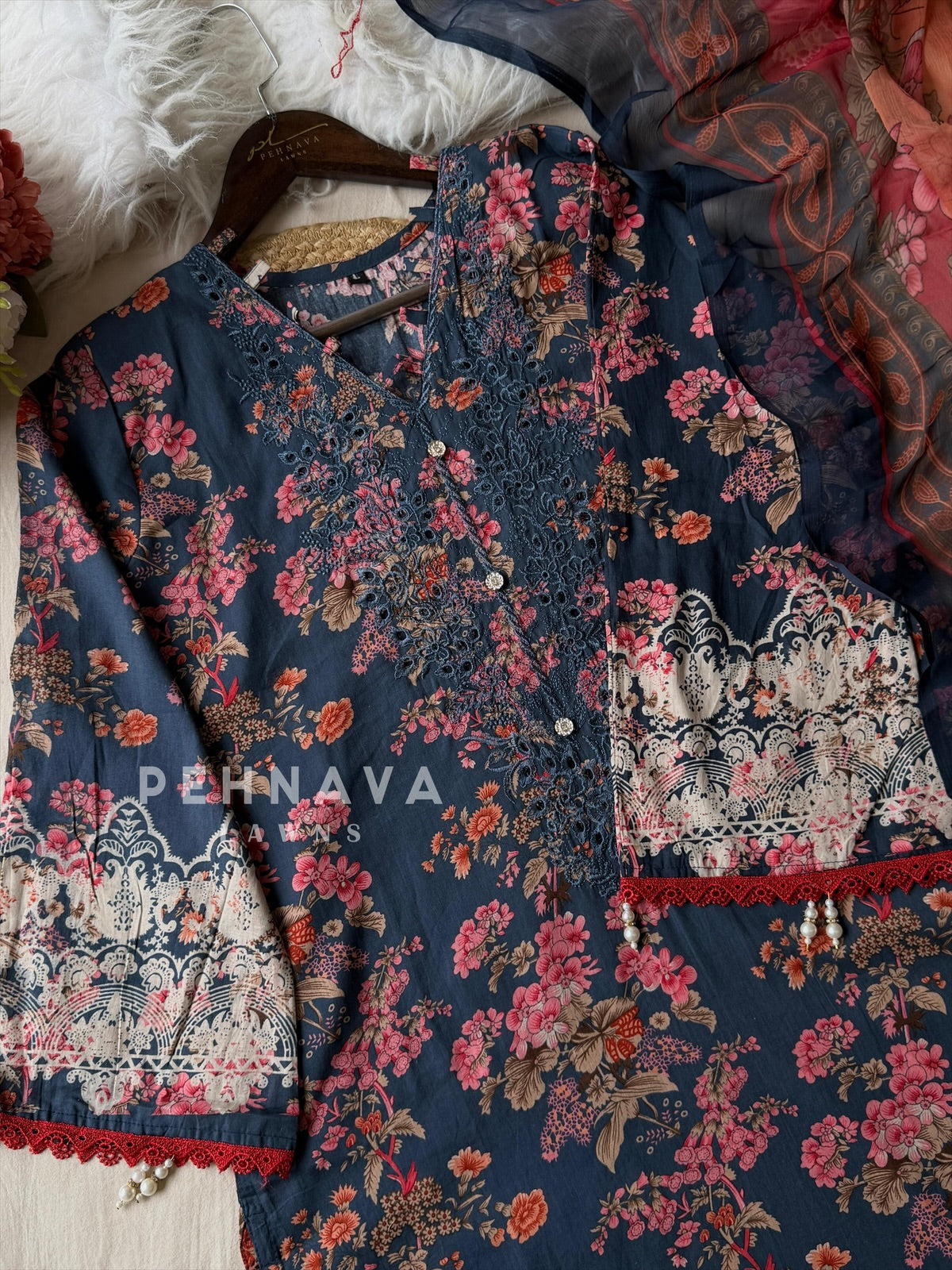 Floral Navy Ensemble Suit-1165B