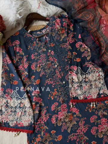 Floral Navy Ensemble Suit-1165B