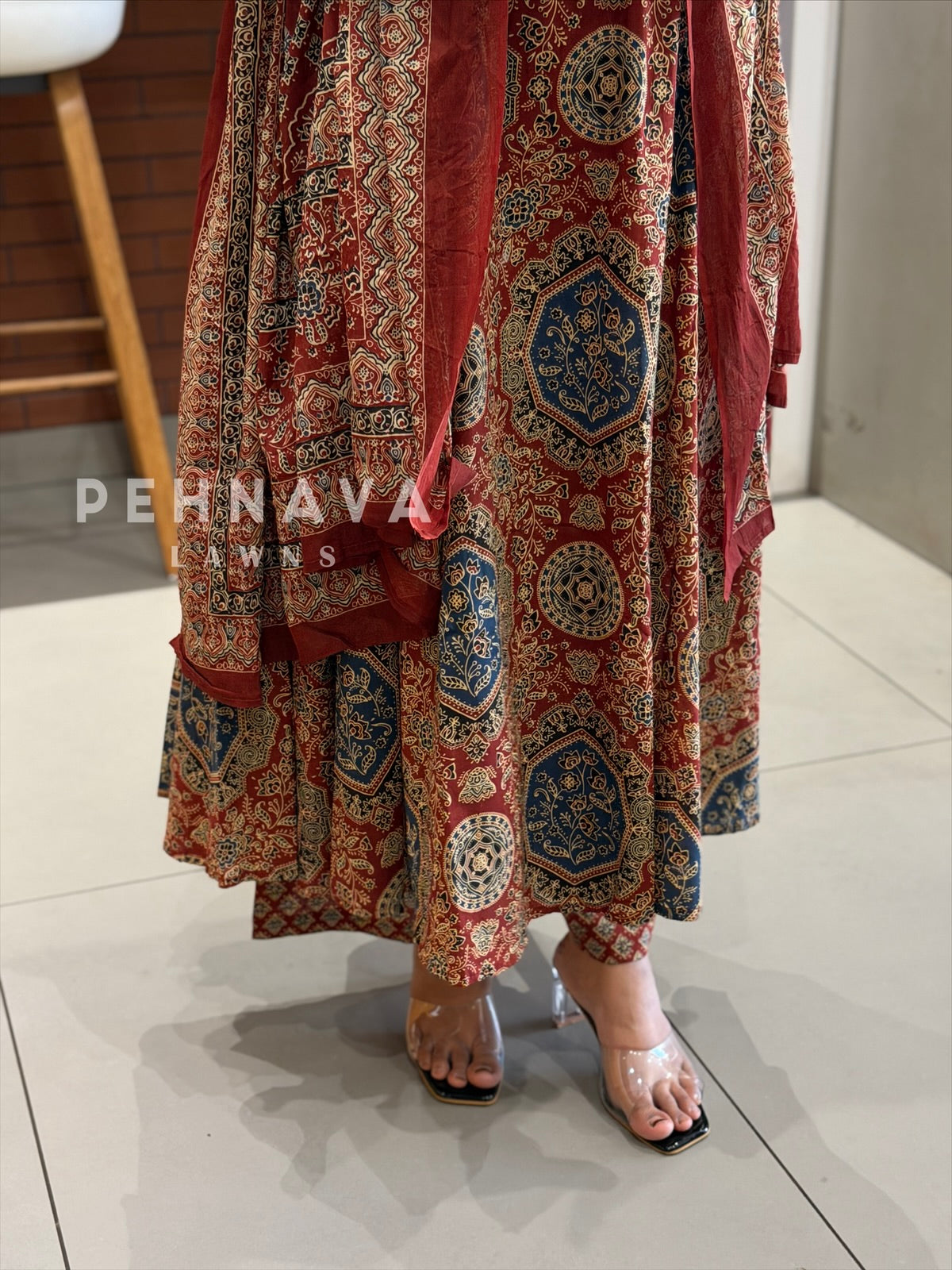 Ajrakh Printed Anarkali Three Piece Set SN5314