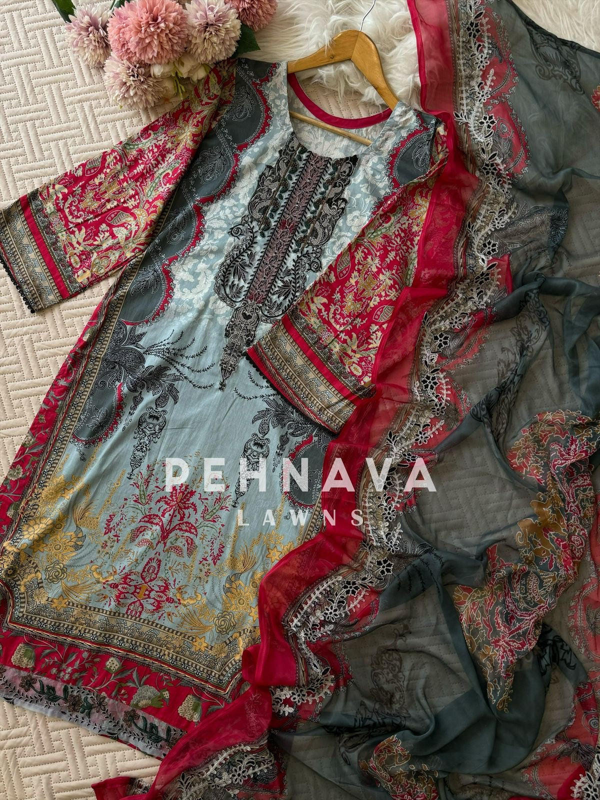 Intricate Floral Charmed Suit-Red(3525)