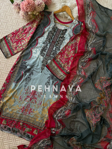 Intricate Floral Charmed Suit-Red(3525)