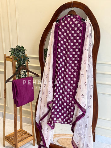 Polka Dot Unstitched Suit-3584