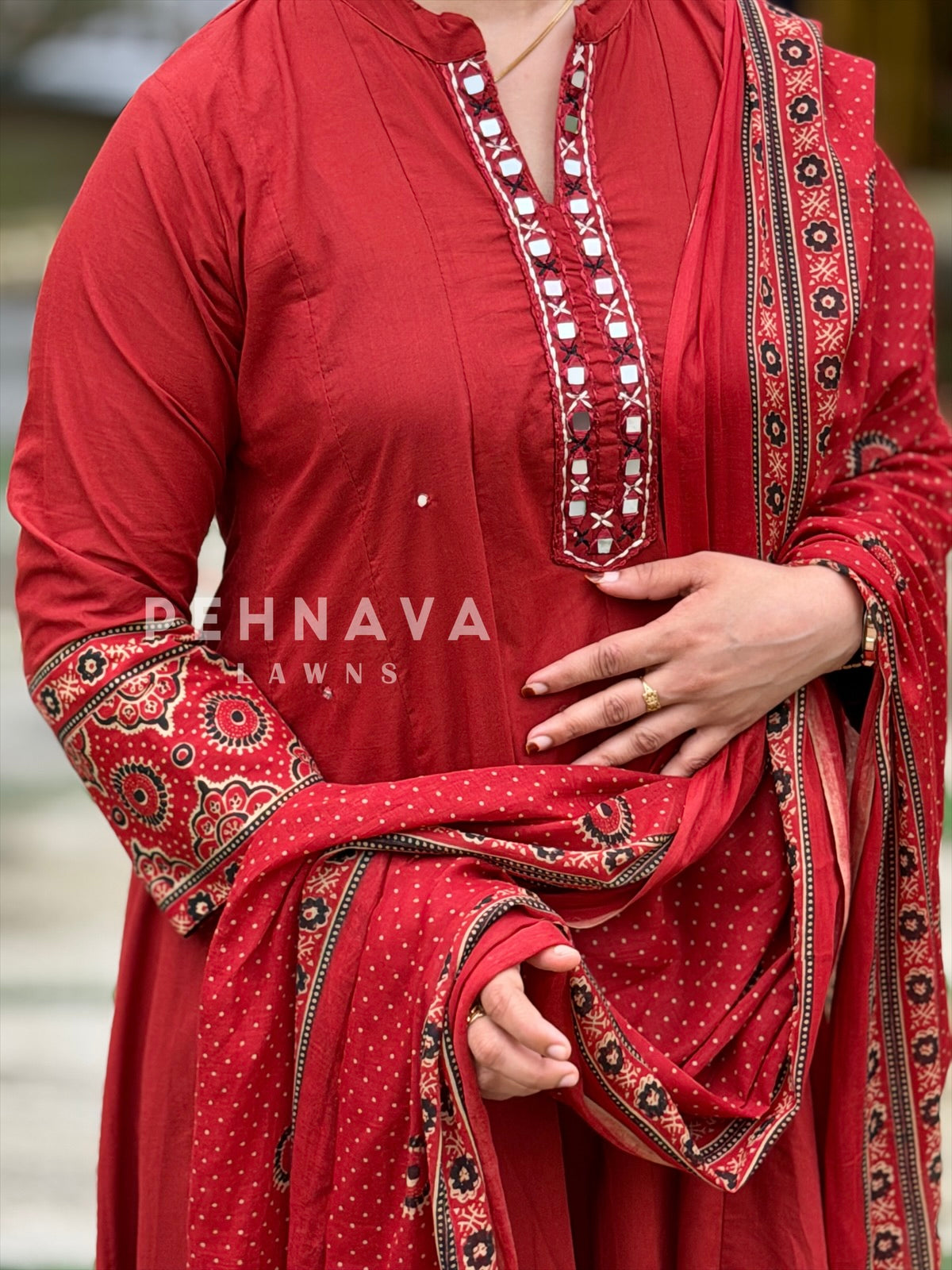 Border Printed Cotton Suit Set-19700 - Pehnava Lawns