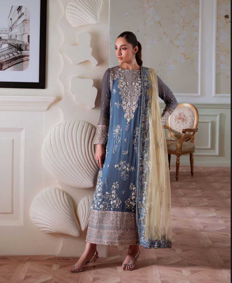 Midnight Bloom Chiffon Suit