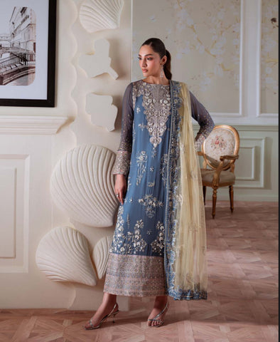 Midnight Bloom Chiffon Suit