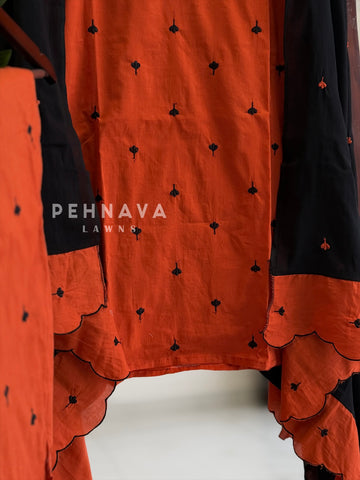 V-Neck Embroidered Cotton Suit