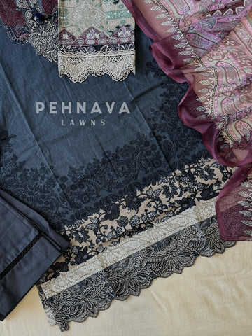 Embroidered Neck Unstitched Suit-1757