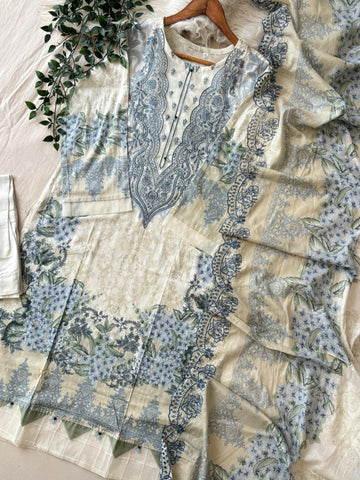 Printed Pakistani Cotton Suit Ft.Neckline Embroidery-8