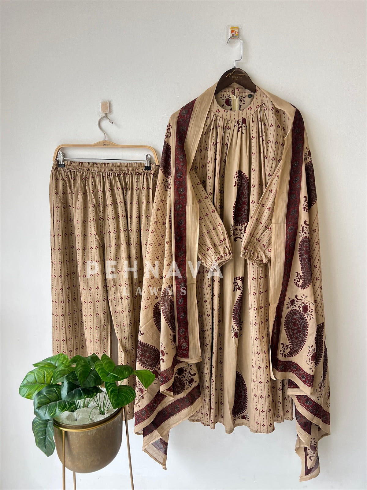 Cotton Paisley Print Three Piece Suit