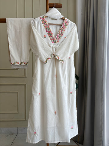 Pure Cotton Suit with Neck Embroidered detailings