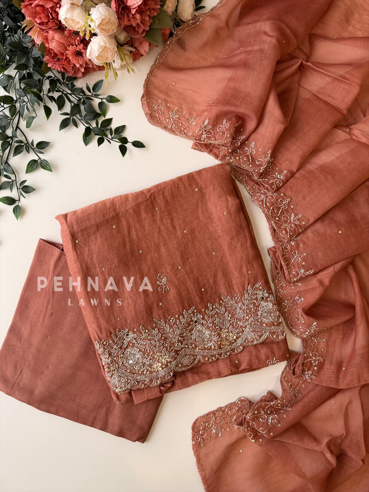 Chanderi Handworked Unstitched Suit-18566