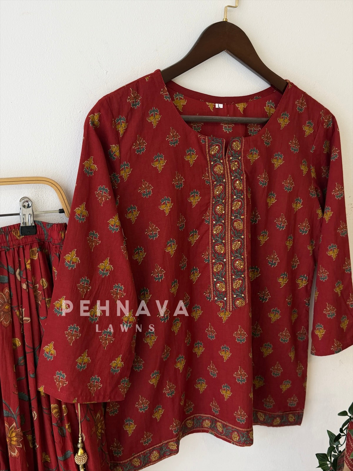 Floral Block Print Skirt Set 456 - Pehnava Lawns