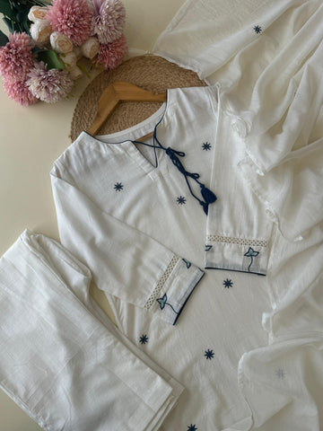 Pure Cotton Suit with Embroidered detailings-9028