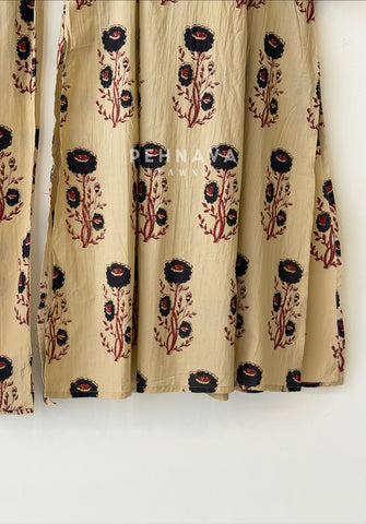 Pleated Yoke Floral Printed Two Piece Set 3089