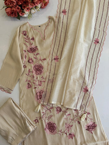 Premium Glass Chanderi Three Piece Set