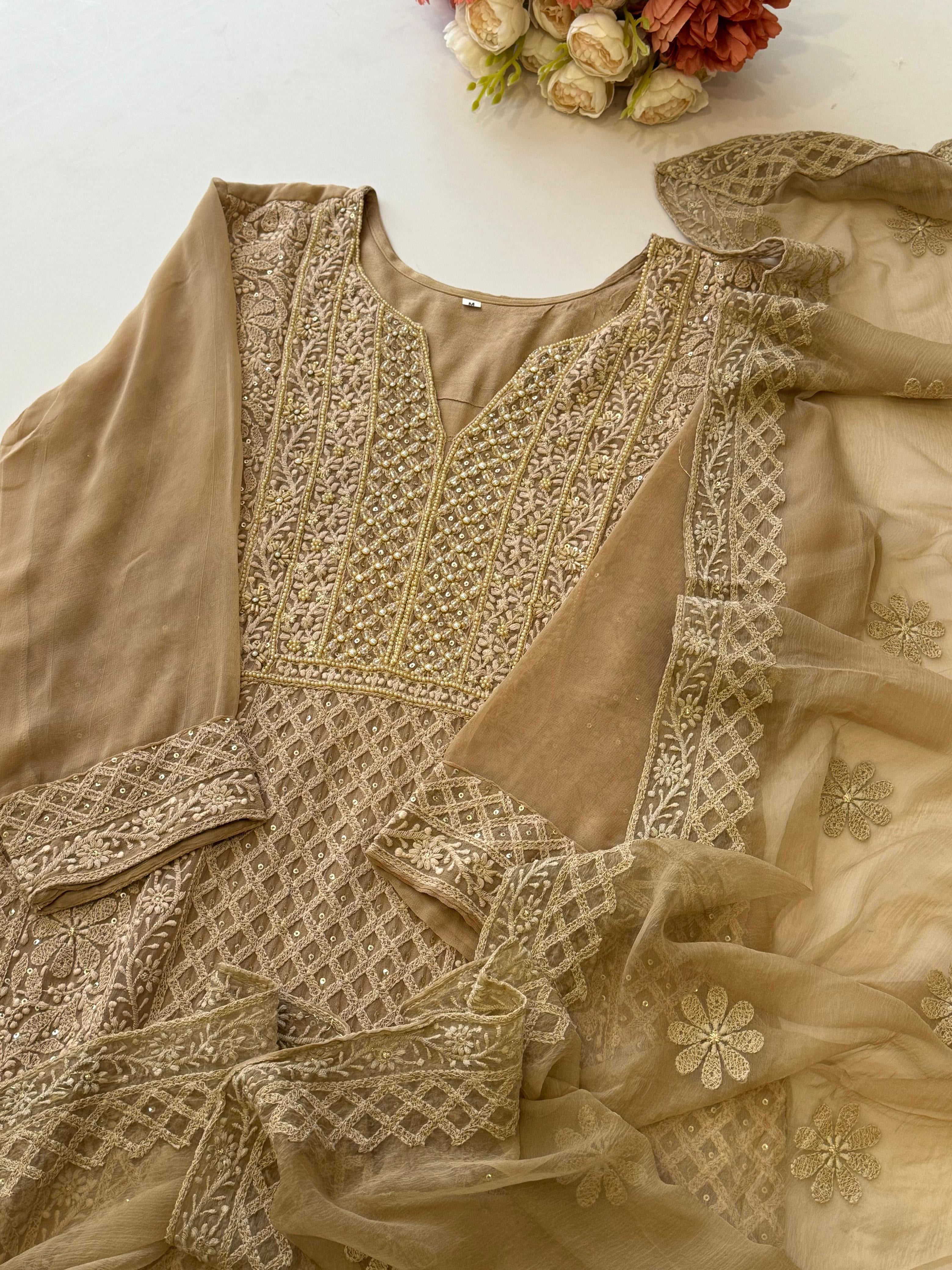 Pure georgette Chikankari embellished suit