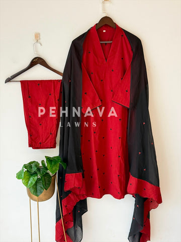 V-Neck Embroidered Cotton Suit