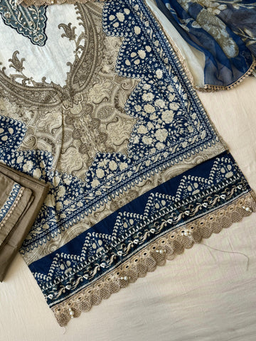 Lace detailed Blue&White Printed Pakistani Suit-1362