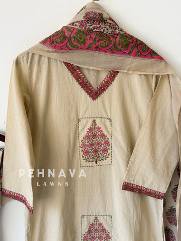 Printed Three Piece Cotton Set-SW19
