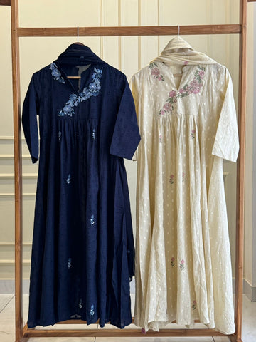 Pure Cotton Self-Embroidered pleated suit-4601