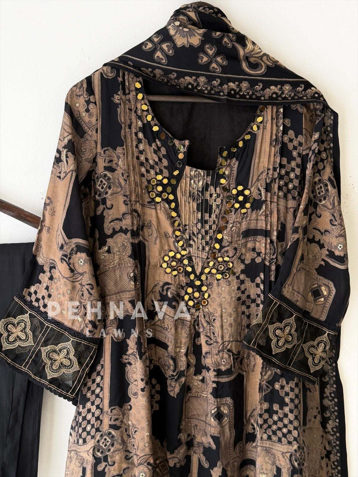 Mirror Embellished Printed Suit-13080
