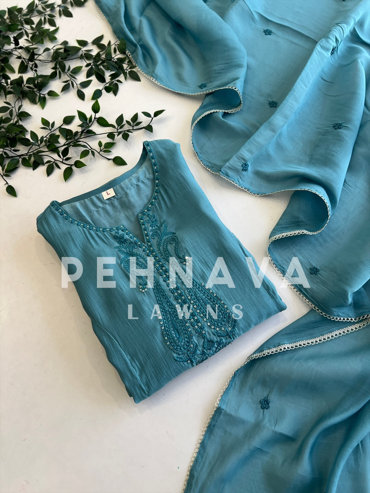 Glass Chanderi Ethnic attire Blue-9108 - Pehnava Lawns