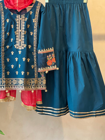 Kids party wear -ready to wear MKD-EF25-24-TEAL - Pehnava Lawns