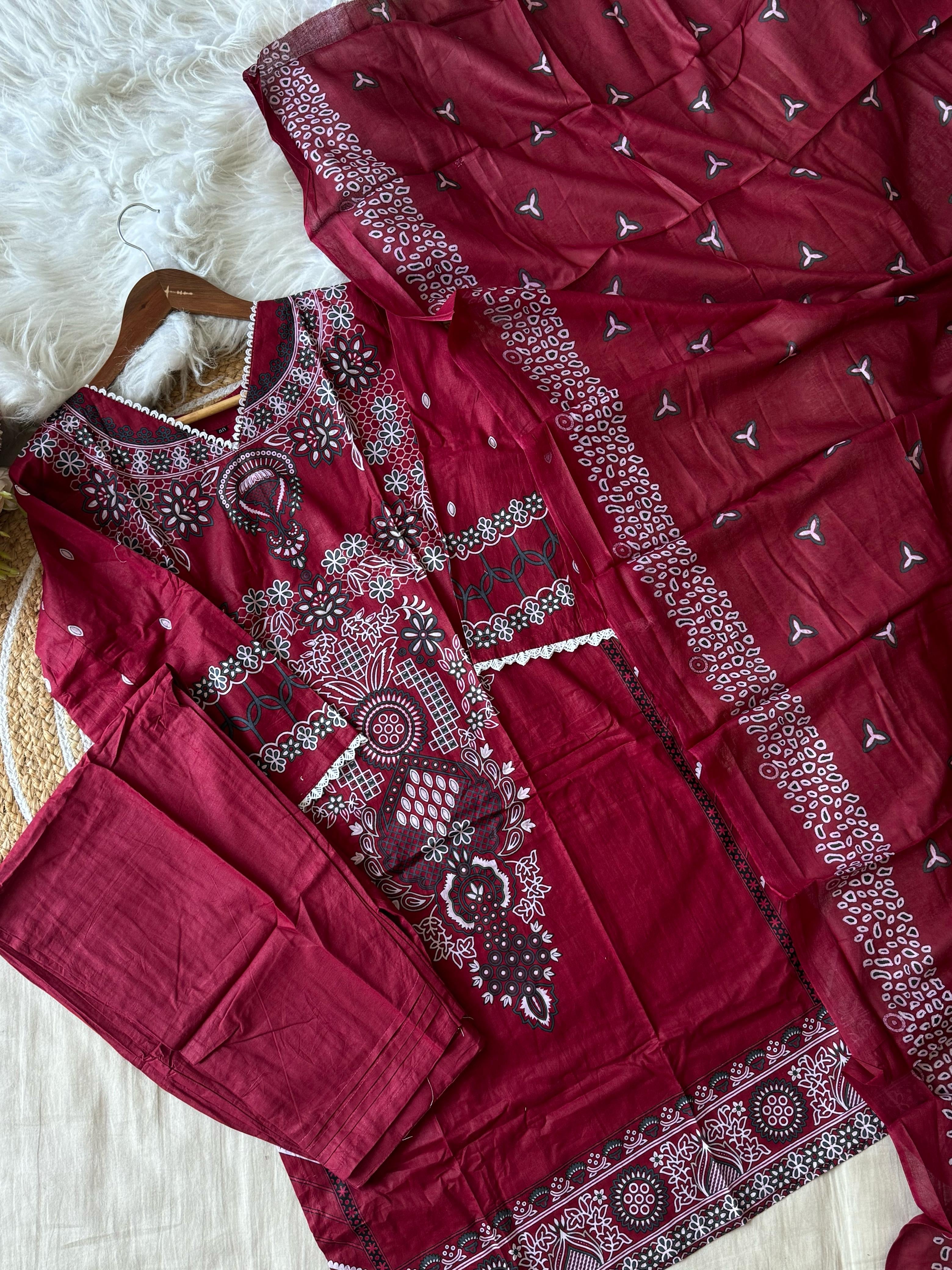 Cotton Pakistani Suit Featuring Laces and Pockets-3