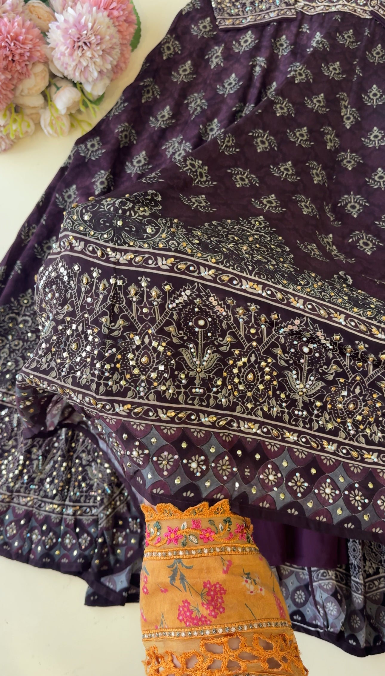 Premium Crepe Panelled heavy Anarkali-vine
