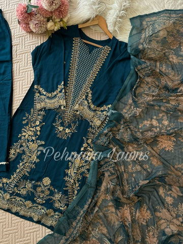 Semistitched Rayon Fully Embroidered Suit-3640