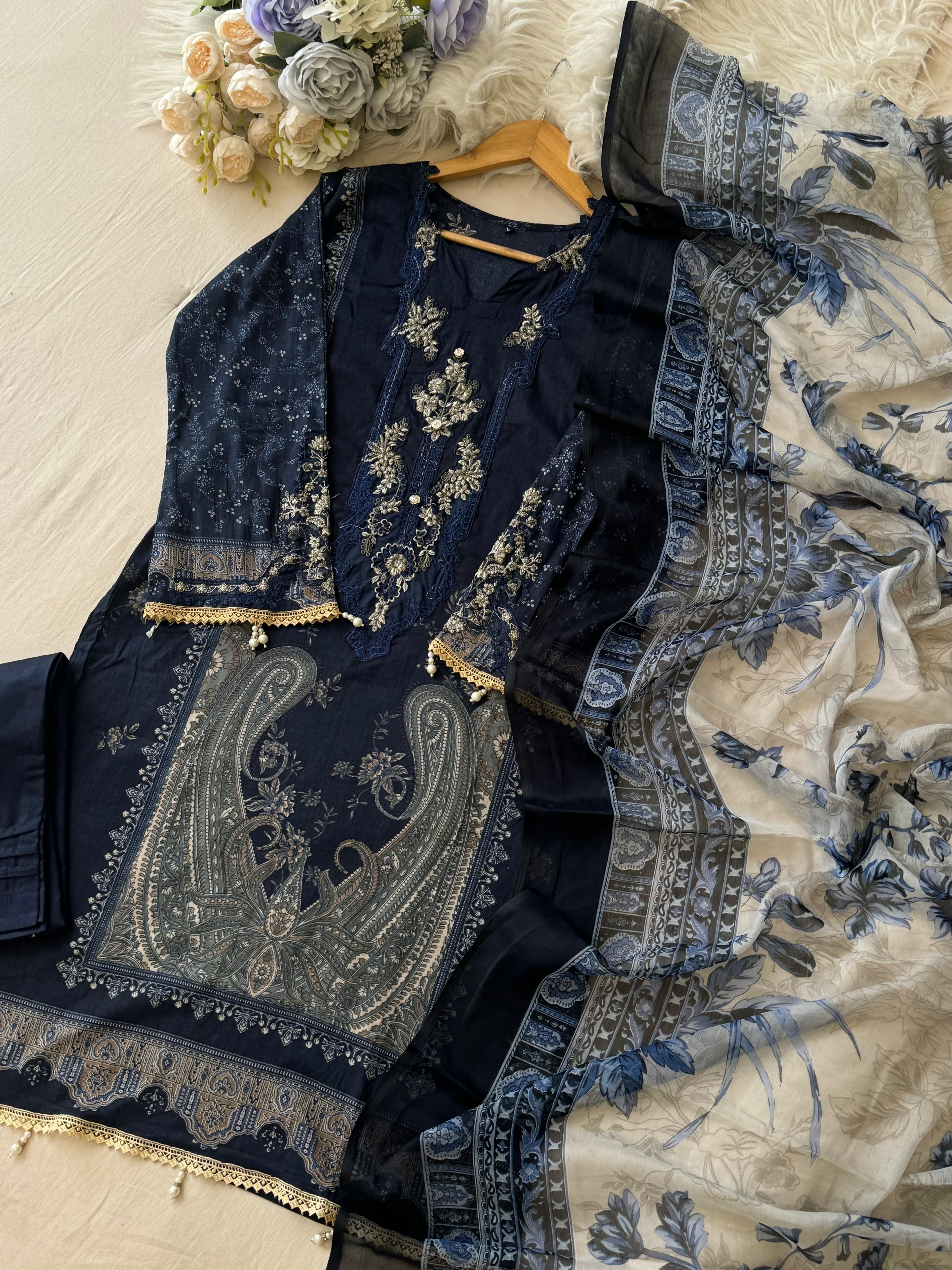 Blue Printed Pakistani Cotton Suit