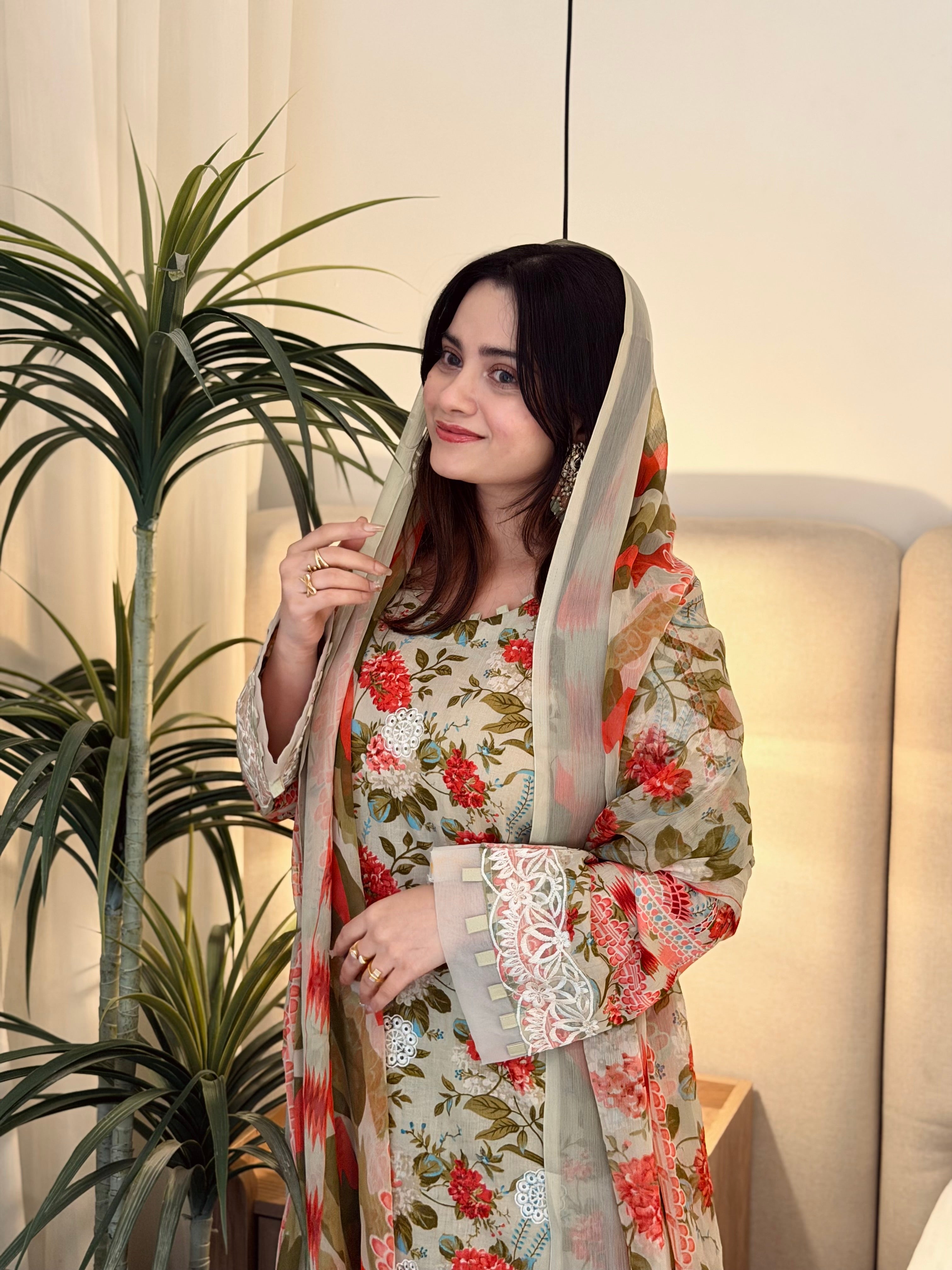 Printed Pakistani Lawn Suit with Embroidered Details 1342 - Pehnava Lawns