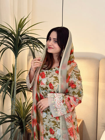 Printed Pakistani Lawn Suit with Embroidered Details 1342 - Pehnava Lawns