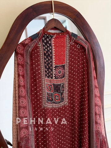 Ajrak Yoke Unstitched Suit