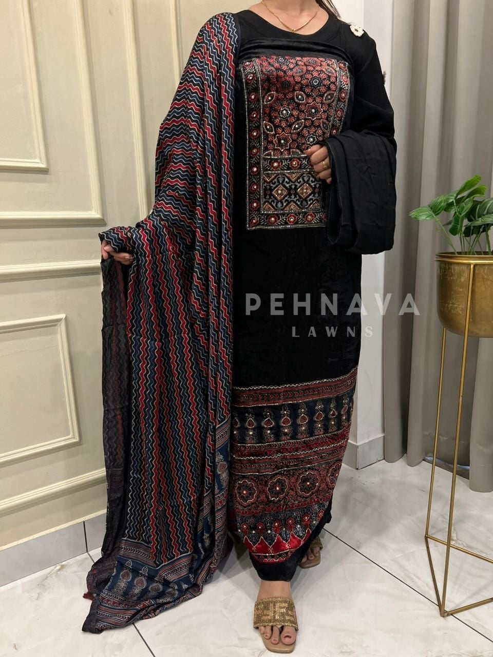 Velvet Touch Ajrakh Suit - Pehnava Lawns