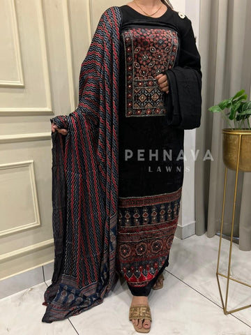 Velvet Touch Ajrakh Suit - Pehnava Lawns