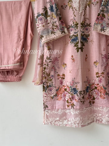 Printed casual suit with chiffon dupatta -6016