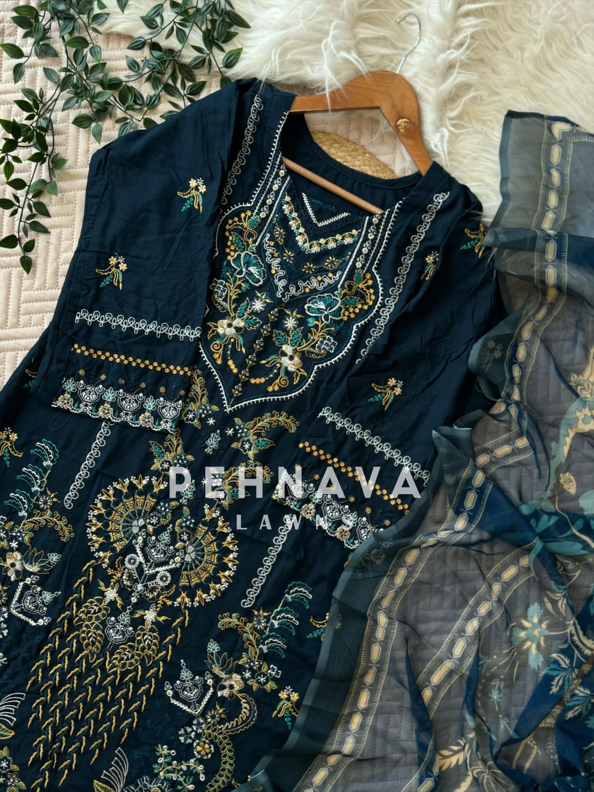 Unstitched Rayon Fully Embroidered Suit-1010