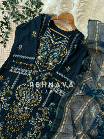 Unstitched Rayon Fully Embroidered Suit-1010