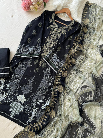 Black Printed Unstitched Suit 3972