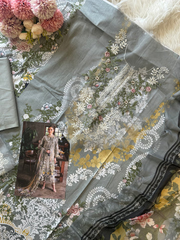 Pakistani printed cotton suit with embroidered patches -9081