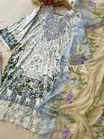 Timeless White & Blue Unstitched Ensemble 1330 - Pehnava Lawns