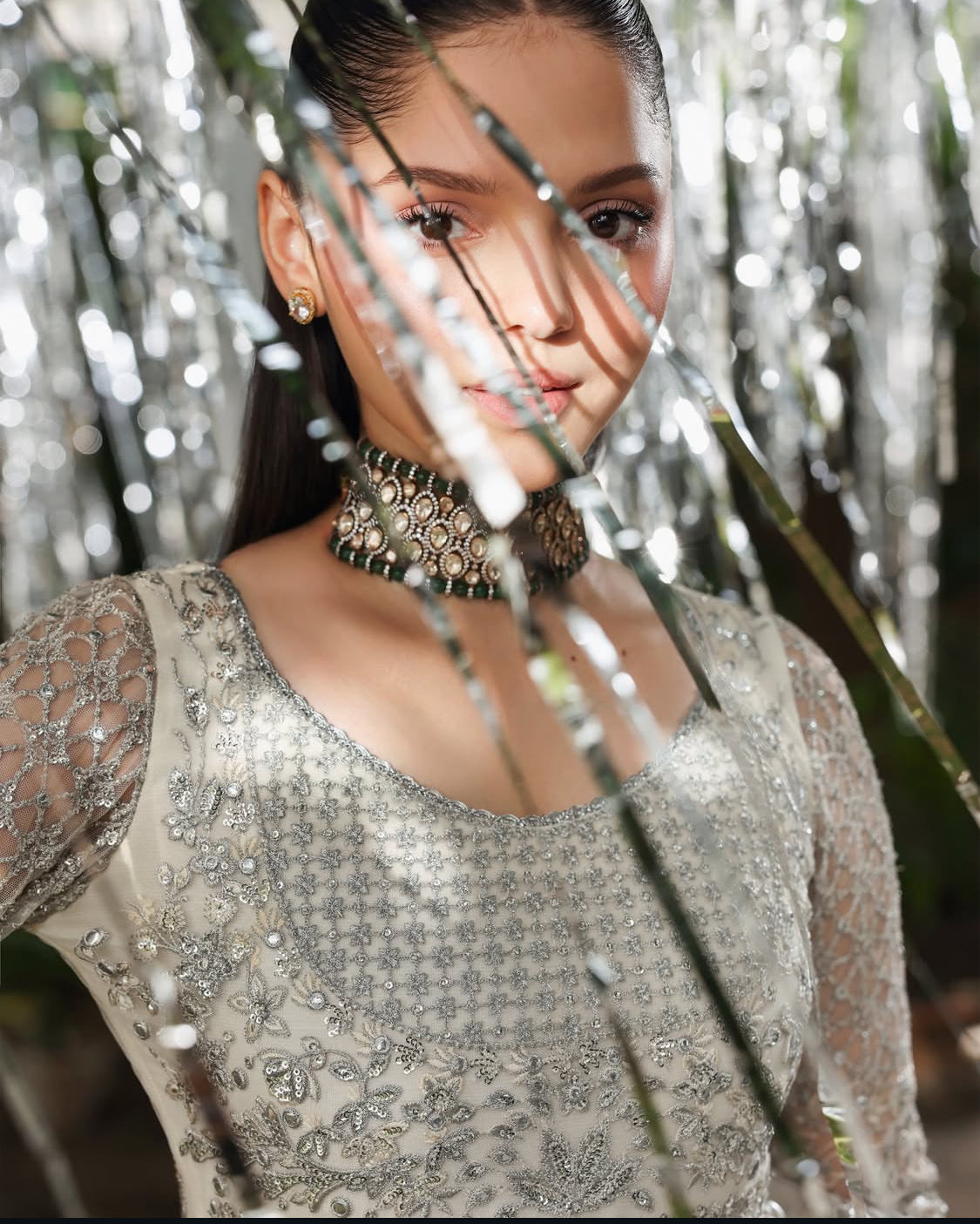 Heavily Emblished Ivory and Silver Lehenga