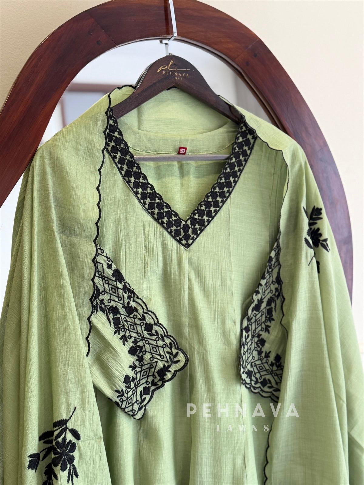 Embroidered V-Neck A-Line Suit Set-13166