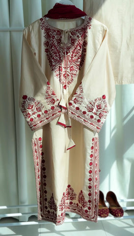 Embroiza Pakistani Modern Two Piece Suit-Beige
