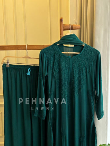 Authentic Chikankari  Suit -Pakistani Green Preebooking - Pehnava Lawns